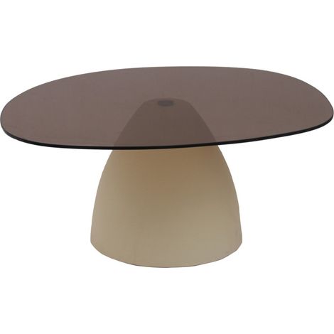 DILLON-Table basse ovale 76 cm en métal ivoire et verre fumé (1/5)