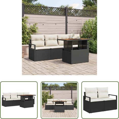 Gartentisch - Garten-Sofa-Set mit Kissen 5 pcs Schwarz und Creme (1/5)