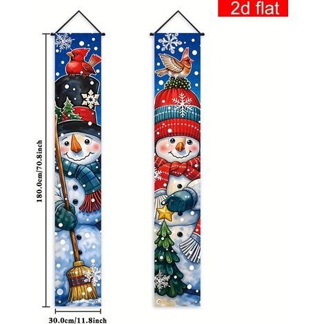 Bannière décorative à carreaux avec le Père Noël et un nouveau couplet de Noël 2026 - 180 x 30 cm - SDJDL-16