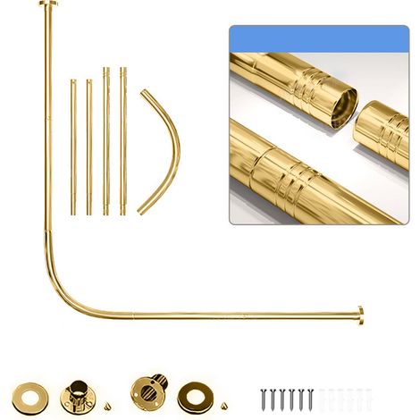 Tringle à rideau de douche incurvée en acier inoxydable, tringle à rideau rétractable, support de cloison de salle de bain, 108-138 cm (doré) (1/5)