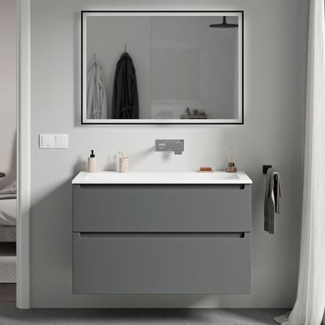BERNSTEIN - Mobile lavabo sospeso MDF antracite opaco, lavabo Ghisa bianco opaco senza foro rubinetto, cassetti girevoli - 80x46x62cm - VIREO	Antracite opaco, Bianco opaco senza foro rubinetto