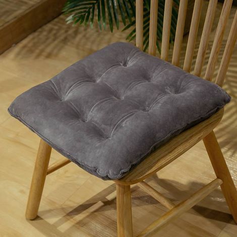 Coussin de chaise rembourré doux et chaud, forme carrée gris 40x40cm, motif coloré assorti, idéal pour automne hiver. (1/5)