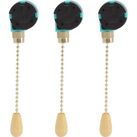 Interrupteur à tirette pour plafonnier (lot de 3), 3 vitesses, 4 fils, compatible avec ventilateurs de plafond, lampes et appliques murales (couleur or). (1/5)
