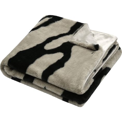 Plaid doux imprimé zébré Taupe 130x160 cm