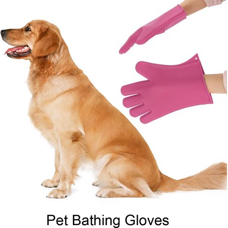 Brosse de bain imperméable en silicone pour animaux de compagnie, gants de toilettage et de massage, peigne pour chien, rose rouge (1/5)
