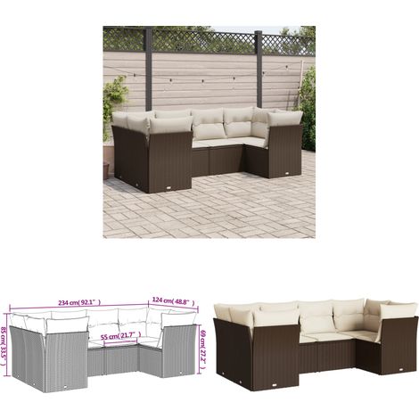 6-tlg. Garten-Sofagarnitur mit Kissen Braun Poly Rattan - Gartensortierungen - Gartenmöbelset - Lounge Möbel - Rattan Sofa - Gartenlounge - Home & Living