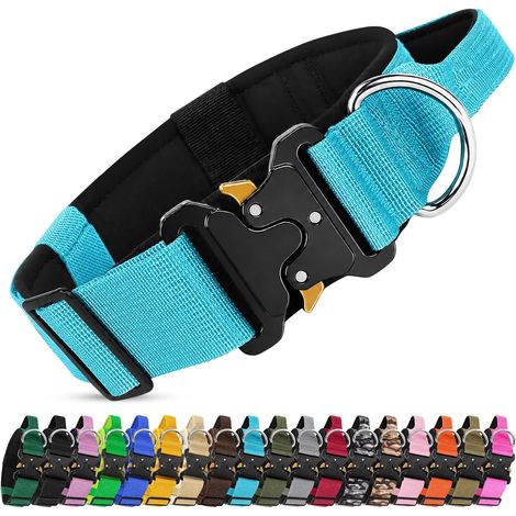 Collier tactique pour chien avec poignée de contrôle, nylon réglable, boucle métal, rembourré, pour moyen et grand chien, bleu, XL, accessoire animal (1/5)