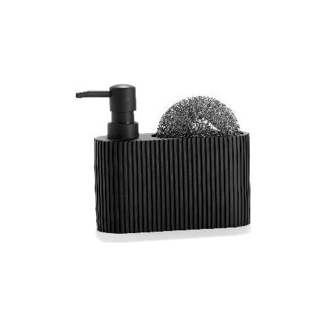Dispensador de Jabón 2 en 1 para Fregadero Andrea House CC71087 Resina Poliresina 16,5 x 5,5 x 15 cm Estropajo Negro