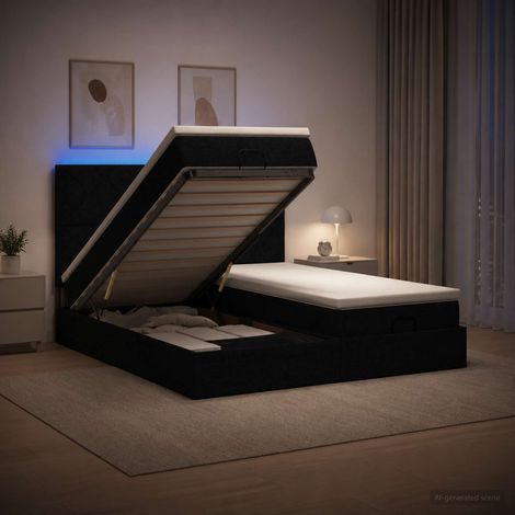 vidaXL Lit coffre avec matelas et LED Noir 200 x 200 cm Tissu (1/5)
