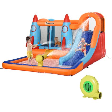 Château Gonflable Piscine Enfants avec Toboggan et Trampoline, Pompe Électrique, 350x250x185cm