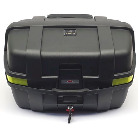 Maleta trasera TopX para motocicleta de 47 litros con respaldo para 2 cascos (modelo 2025)