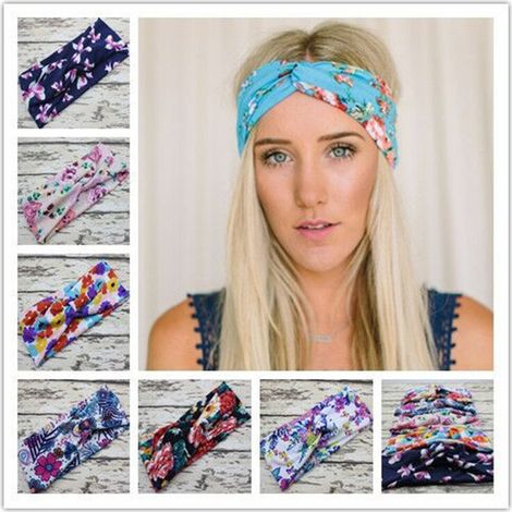 TRADE SHOP - Fascia Elastica Floreale Fiori Fiore Annodata Retro Ferma Capelli Accessori -