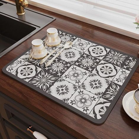 (30 x 40 CM, Imprimé Gris)Tapis Egouttoir Vaisselle, Tapis Absorbant Vaisselle en Nan