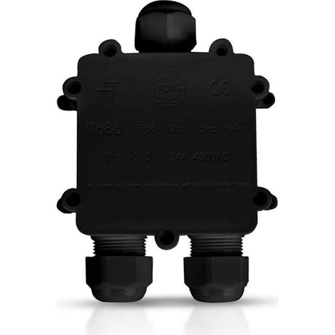 V-TAC Anschlussdose mit 3 Anschlüssen 8–12 mm, Farbe Schwarz, IP68
