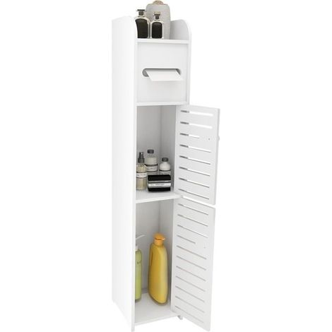 Petit meuble de rangement pour toilettes, support pour papiers de toilette, colonne, armoire de salle de bain, armoire, étagère réglable, armoire de salle de bain colonne1pcs (1/5)