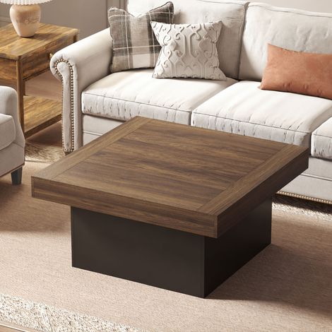Table basse carrée avec éclairage LED 16 couleurs, table de salon moderne, 90 x 90 x 45 cm, noyer (1/5)