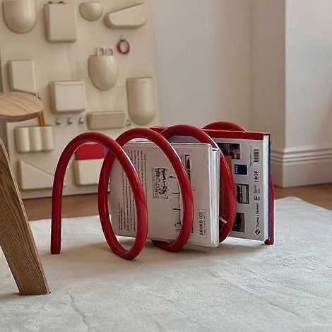 Porte-livres moderne ondulé étagère pivotante en fer forgé pour bureau rangement à domicile rouge vif (1/5)