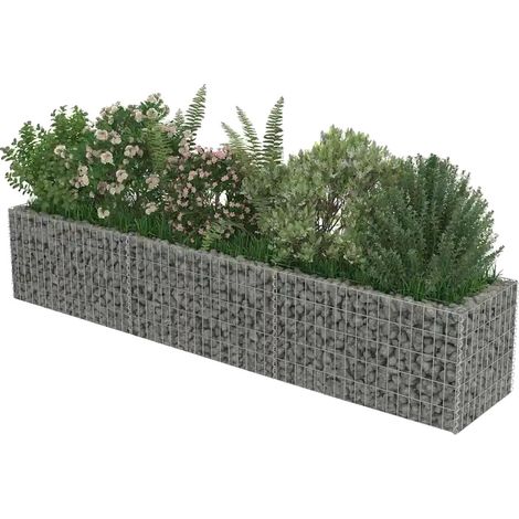 Bac surélevé en gabion, acier galvanisé, design moderne, Argent (1/2)