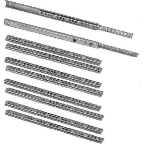 Lot de 5 paires (10 pièces) de glissières à billes pour tiroir, 17 mm x 278 mm, finition zinguée. (1/5)