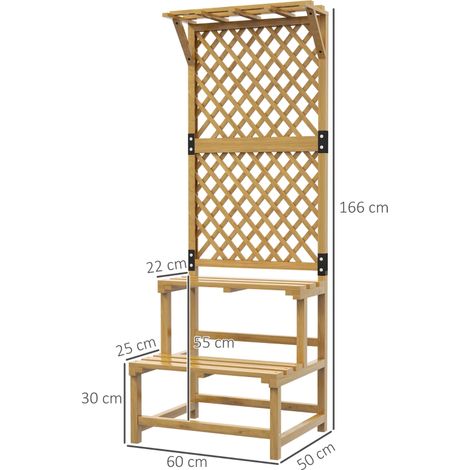 Support plantes intérieur porte plante intérieure à deux niveaux avec treillis 60 x 50 x 166 cm en bois massif jaune (1/3)