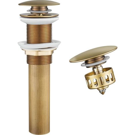 Desagüe emergente vintage, sin rebosadero, tapón de desagüe universal antiguo para fregadero con cesta coladora, desagüe de baño de latón antiobstrucción (1/5)