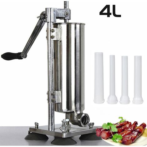 Machine à saucisse en acier inoxydable 4L – Remplissage manuel silencieux – 4 tubes inclus Ø15/16/18/21mm – Capacité 4L pour cuisine pro – Jeobest (1/5)
