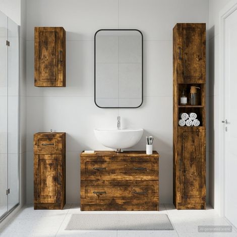 vidaXL 4 Piece Bathroom Cabinet Set UTRECHT Smoked Oak Engineered Wood (1/5)