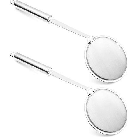 Écumoire Longziming 2x - Louche à huile pour fondue - 32 cm - Acier inoxydable 304 - Tamis à mailles fines avec long manche - Pour séparer l'huile, la graisse et l'écume - Ustensiles de cuisine