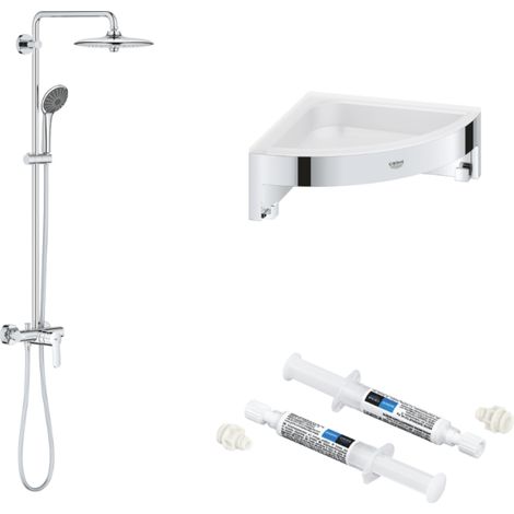 Columna de ducha mecánica Grohe Vitalio Joy 260 + estante esquinero GROHE Start Cube + pegamento QuickGlue