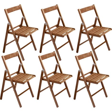 6 Sedie pieghevoli in legno di faggio, misura 42x40x78 cm, sedia da interno ed esterno richiudibile senza braccioli - Colore Noce (1/4)