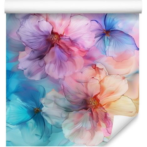 Papier peint bleu encre, turquoise, violet et rose poudré 50x1000 cm (1/5)