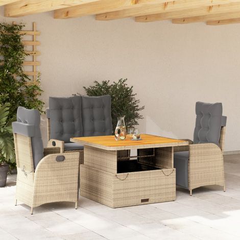 Ensemble à manger de jardin coussins 4 pcs-Salon de jardin beige résine tressée 116999 (1/5)