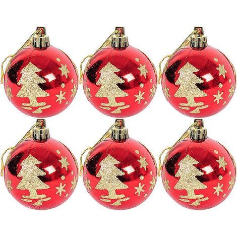 Lot de 6 boules de Noël décoratives à suspendre (6 cm), peintes, en plastique.-666cm (1/3)