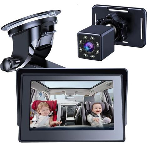 Caméra de surveillance bébé de voiture rotative à 360 degrés avec vision nocturne de 4,3 pouces pour une conduite en toute sécurité (1/5)