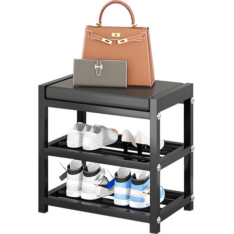 Étagère à chaussures en acier inoxydable 40×25×41,5 cm – Noir – Simple et robuste – Salon (1/5)