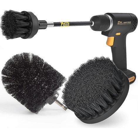 Lot de 4 brosses de nettoyage pour perceuse, avec accessoire long et extensible. Kit de brosses de nettoyage multi-usages pour joints, sols, baignoires, douches et carrelages. (1/4)