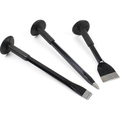 XPOtool Set de 3 cinceles manuales, cincel plano, cincel puntero, cincel ancho agarre antideslizante