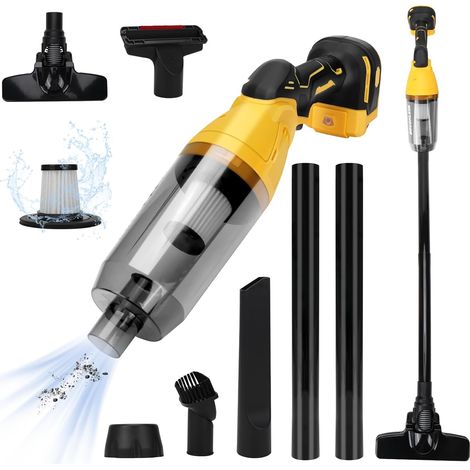 Aspirateur sans fil compatible avec Dewalt 18 V 20 V (sans piles), aspirateur à main portable 26000 Pa avec suceur plat, brosse à coussins, brosse de sol, bac à poussière, pour la maison et la voiture (1/5)
