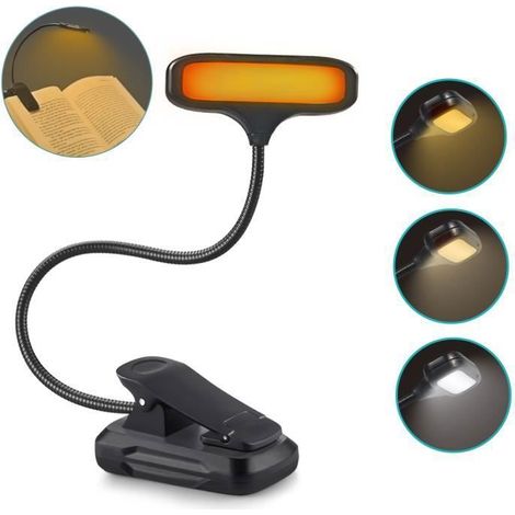 Lampe de Lecture 19 LED, Liseuse Clip Rechargeable, Protection des Yeux, Gradation en Continu & 3 Couleurs (Ambre/Blanc/Mixte),