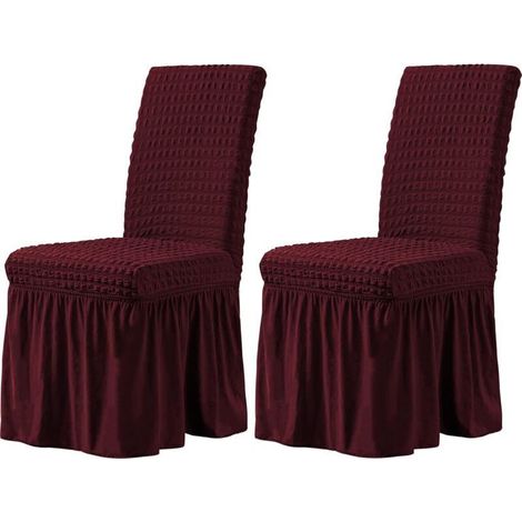 Universal Stretch Dining Chair Cover with Skirt, Removable and Washable Furniture Protector for Home Ceremony Banquet Wedding Party (2 Pieces, Burgundy) (1/5)