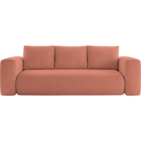 ARIEL - Canapé droit convertible tissu bouclette 3 places Terracotta (1/5)
