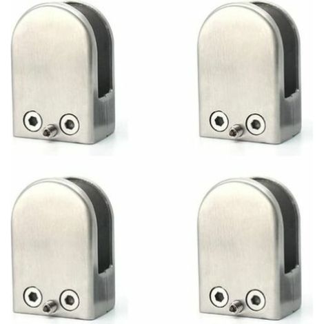 4 pinces à verre rondes, fixation balustrade extérieure, épaisseur verre 8-12 mm, alliage de zinc, finition électroplaquée (1/5)
