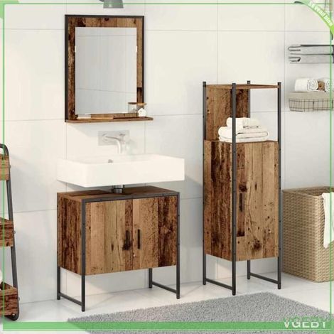 Ensemble de mobilier de salle de bain - 3334357 - Marron - Bois d'ingénierie - 3 pièces (miroir, sous lavabo, colonne) (1/5)