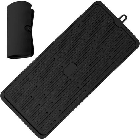 Tapis d'évier - 47 x 20 cm - Noir - Silicone - Accessoires de cuisine - Tapis de vidange - Protection d'évier (1/5)