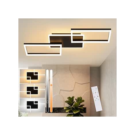 GBLY Lámpara de Techo LED Salón 80CM Negra 63W regulable con mando a distancia Moderna Grande Metal Dormitorio Cocina Comedor Oficina (1/4)