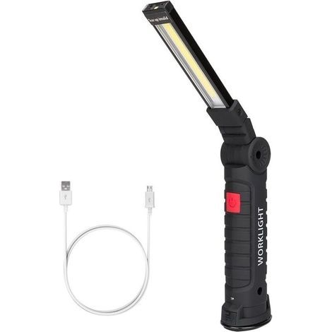 Rechargeable Work Light COB Workshop Lamp Torch Flashlight with Magnetic Base 5 Modes White/Red Light Camping Lamp for Garage, Camping, Emergency, etc. (Large, 1 Piece) (1/5)