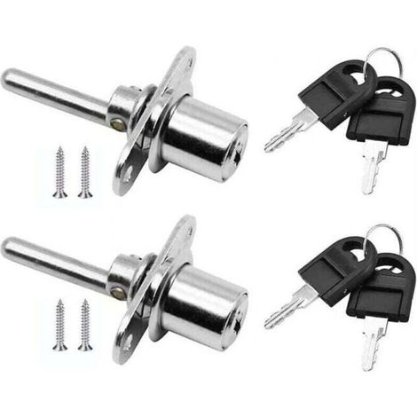 Lot de 2 serrures à piston pour porte et tiroir (argentées), diamètre 16 mm, longueur 61 mm (1/4)