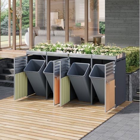 Cubrebasureros con jardinera, 4 puertas, acero galvanizado, 132 x 80 x 124,5 cm HAVRYA (1/5)
