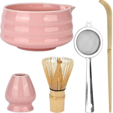 Lot de 5 bols à matcha - Couleur rose - Service à thé japonais traditionnel - Bol en céramique - Bol à matcha - Cérémonie - Céramique pour bureau - Salon de thé (1/5)