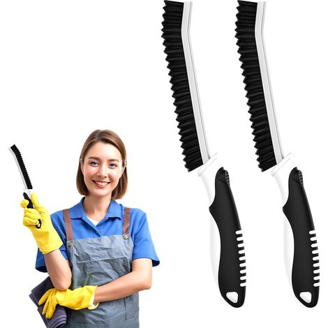 Brosse à Joints, Brosses Nettoyage Salle de Bain avec Poignée Ergonomique, Brosses à Récurer, Brosse à Poils Durs pour Salle de Bain, Cuisine, Rainures de Fenêtre et Carreaux (2, Noir)